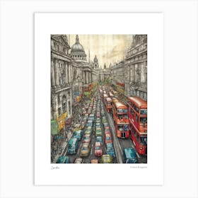 London United Kingdom Drawing Pencil Style 2 Travel Poster Art Print
