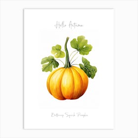 Hello Autumn Buttercup Squash Pumpkin Watercolour Illustration 2 Art Print