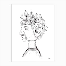 Black and White Pixie with Leaves Art Print