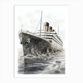 Titanic White Star Pencil Drawing Black And White 2 Art Print