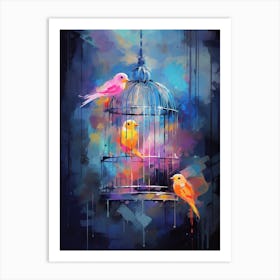 Colourful Watercolour Bird Cage 3 Art Print