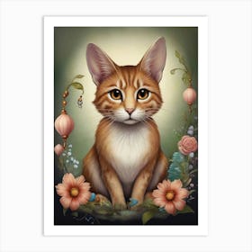 Cat In Flowers 1 Art Print