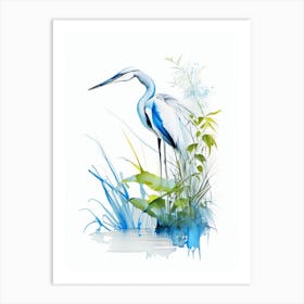 Blue Heron In Garden Impressionistic 3 Art Print
