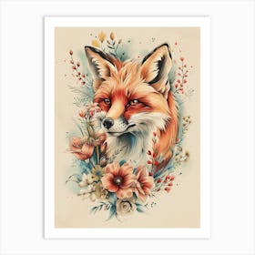 Amazing Red Fox With Flowers 8 Art Print