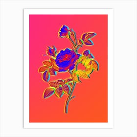 Neon Pink Rose Turbine Botanical in Hot Pink and Electric Blue n.0449 Art Print