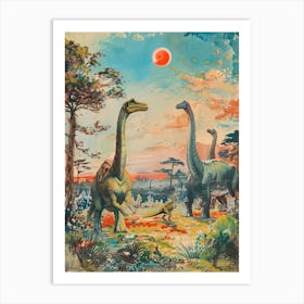 Dinosaur In Jurassic Landscape Vintage Illustration 1 Art Print