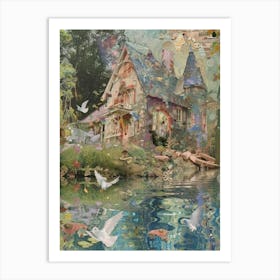 Fairy Village Collage Pond Monet Scrapbook 5 Art Print