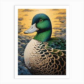 Ohara Koson Inspired Bird Painting Mallard Duck 3 Art Print