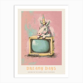 Pastel Unicorn & A Tv 2 Poster Art Print
