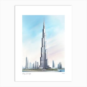 Burj Khalifa Dubai 2 Watercolour Travel Poster Art Print