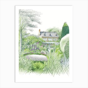 Hidcote Manor Garden, United Kingdom Vintage Pencil Drawing Art Print