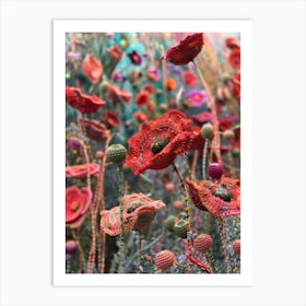 Red Poppies Knitted In Crochet 4 Art Print