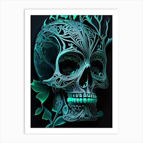 Skull With Neon Accents Linocut Art Print