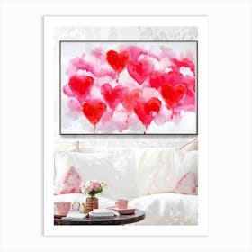 Abstract Acrylic Illustration Of Voluminous Clouds Symbolizing Love With Splashes Of Bright Red Re (2) Art Print