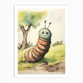 Storybook Animal Watercolour Worm 2 Art Print