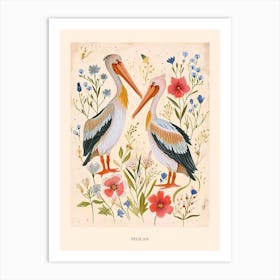 Folksy Floral Animal Drawing Pelican 2 Poster Art Print