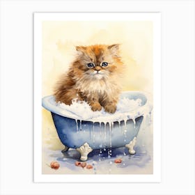 Persian Cat In Bathtub Bathroom 1 Art Print