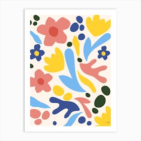 Flower Cutout Blue Pink Yellow Art Print