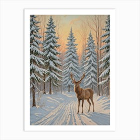 Winter Deer In The Snow Art Print