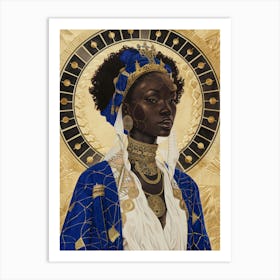 Golden Blue African Woman Illustration Art Print