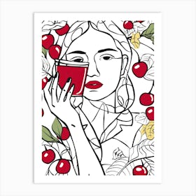 Woman Portrait With Cherries 1 Pattern Art Print