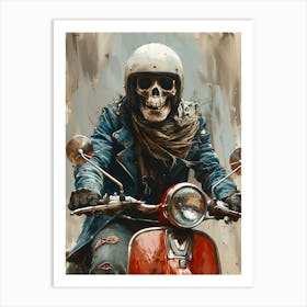 Skeleton On A Moped Art Print