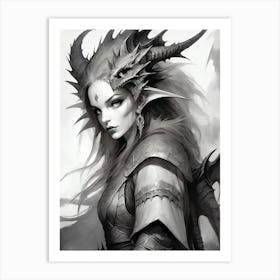 Dragonborn Black And White Painting (27) Art Print