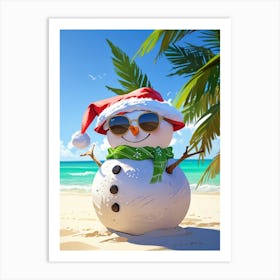 Snowman On The Beach Art Print