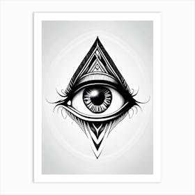 Digital Art, Symbol, Third Eye Simple Black & White Illustration 3 Art Print