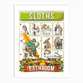Sloths In The Bathroom Art Print
