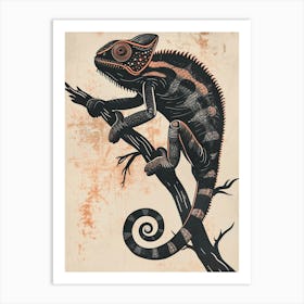 Orange Chameleon Mellers Chameleon Block Print 2 Art Print