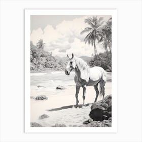 A Horse Oil Painting In Anse Source D Argent, Seychelles, Portrait 4 Art Print