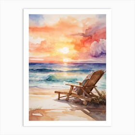 Beach Chair At Sunset Art Print