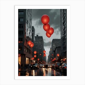 Red Balloons In The Sky Art Print