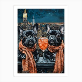 Whimsical Frenchies At The Bar 34 Art Print