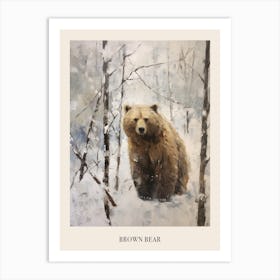 Vintage Winter Animal Painting Poster Brown Bear 3 Art Print