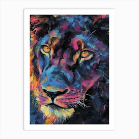 Black Lion Portrait Close Up Fauvist Painting 3 Art Print