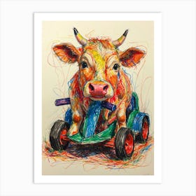 Cow In A Toy Car Art Print