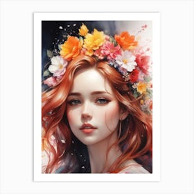 Girl With Flowers Print Art Print