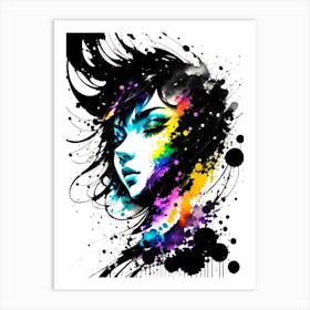 Girl With Colorful Paint Splatters Art Print