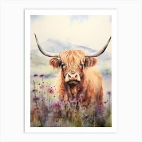 Lilac Watercolour Of Highland Cow 2 Art Print