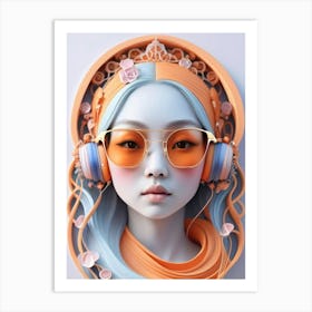 Girl With Headphones 12 Art Print