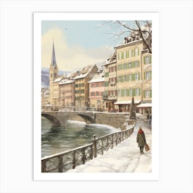 Vintage Winter Illustration Zurich Switzerland 1 Art Print