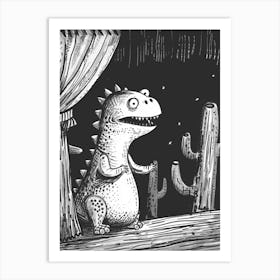 Dinosaur At The Theatre Black Sketch Art Print