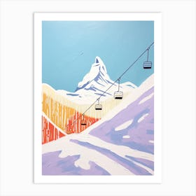 Zermatt   Switzerland, Ski Resort Pastel Colours Illustration 3 Art Print