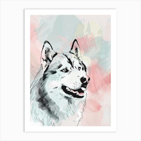 Husky Dog Pastel Line Painting 2 Art Print