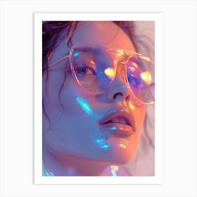 Neon Girl In Glasses Art Print