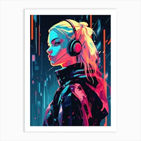 Girl With Headphones 4 1 Art Print
