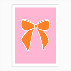 Orange Bow On A Pink Background Art Print