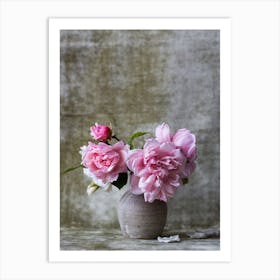 Mini Pink Peony Flower Bouquet In Gray Vase Art Print